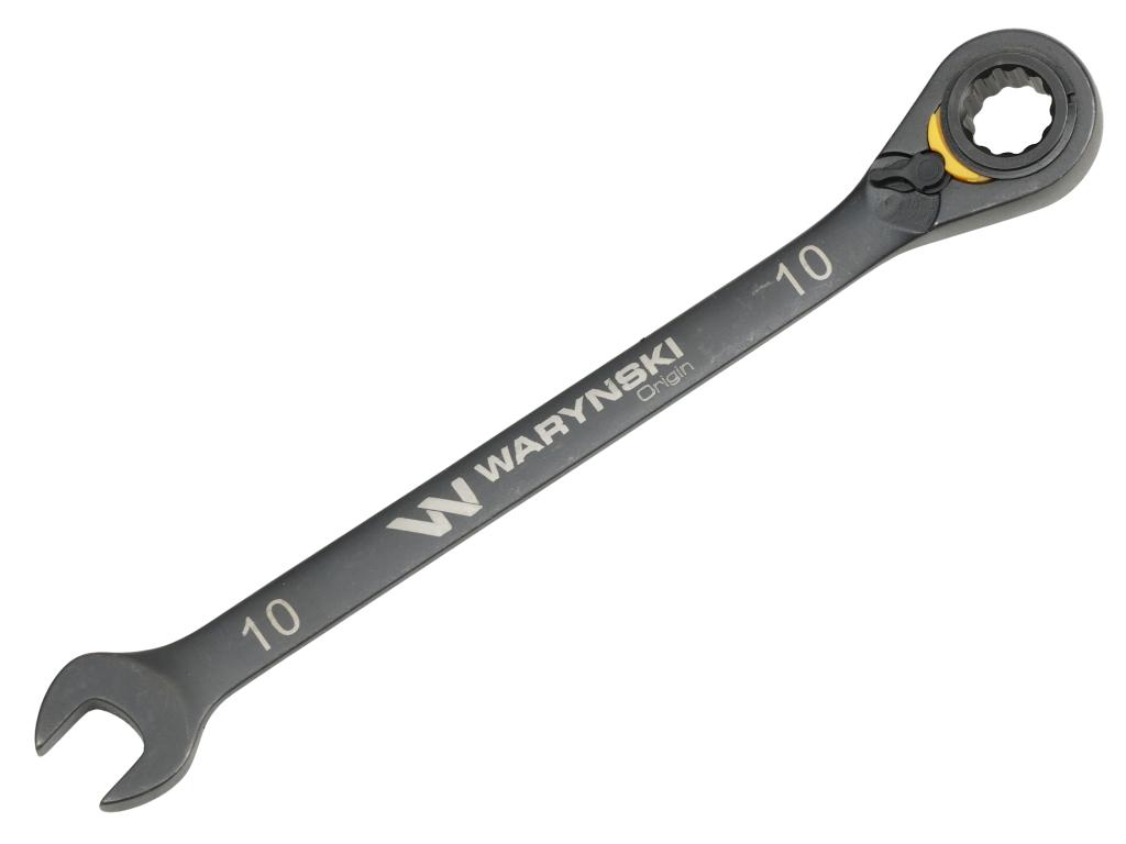 Klucz płasko-oczkowy 10mm z grzechotką podgiętą dwukierunkową 72 zęby standard ASME B107-2010, Waryński