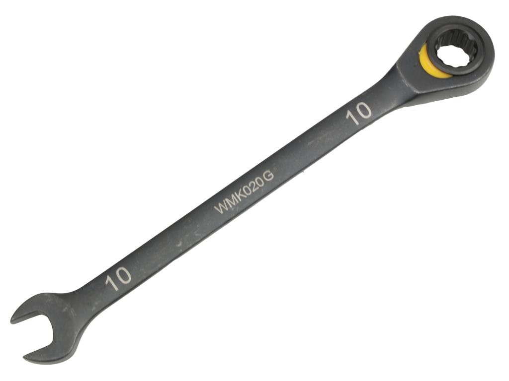 Klucz płasko-oczkowy 10mm z grzechotką podgiętą dwukierunkową 72 zęby standard ASME B107-2010, Waryński