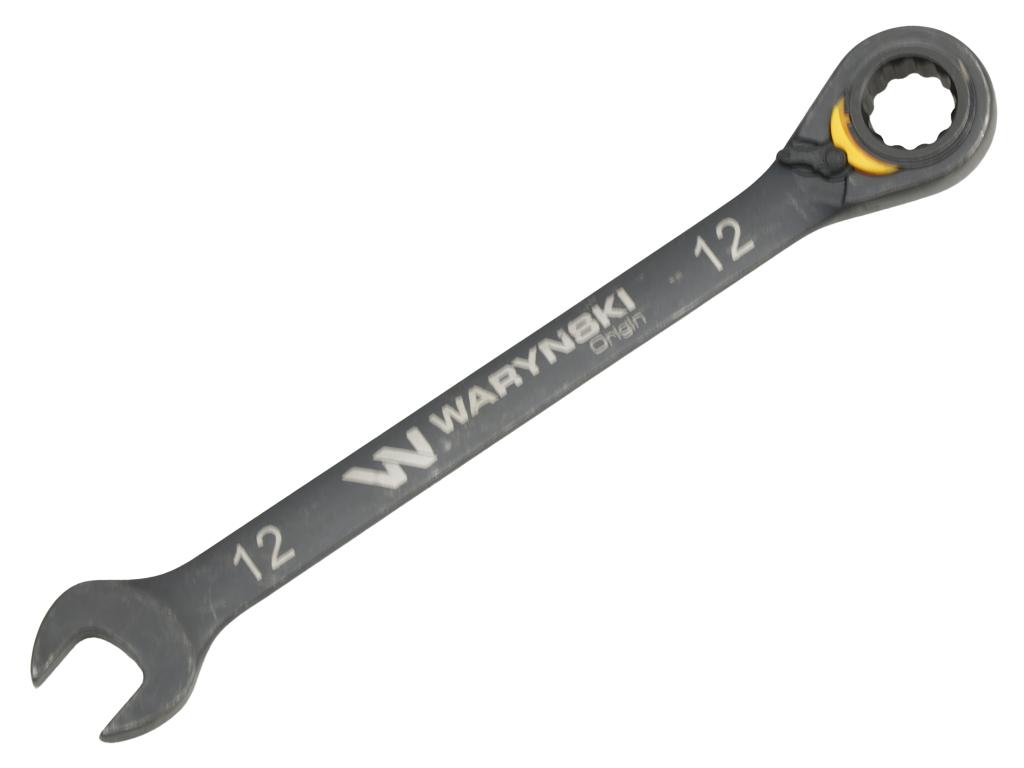 Klucz płasko-oczkowy 12mm z grzechotką podgiętą dwukierunkową 72 zęby standard ASME B107-2010, Waryński