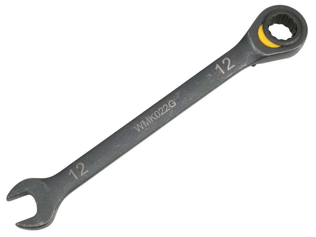 Klucz płasko-oczkowy 12mm z grzechotką podgiętą dwukierunkową 72 zęby standard ASME B107-2010, Waryński