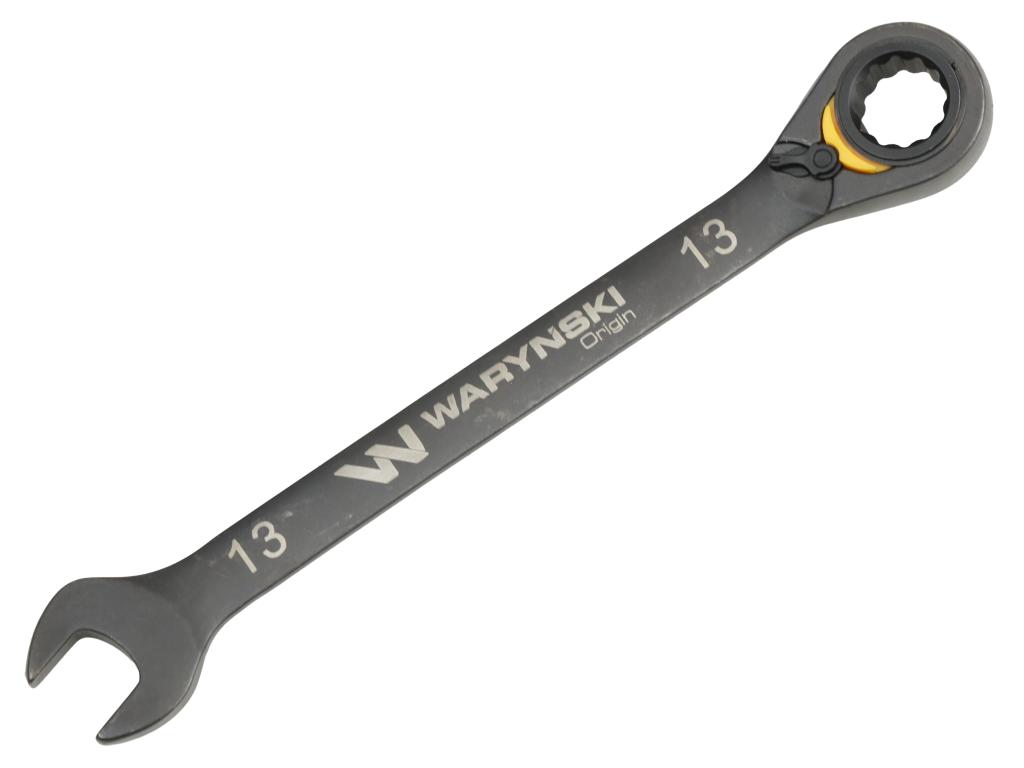 Klucz płasko-oczkowy 13mm z grzechotką podgiętą dwukierunkową 72 zęby standard ASME B107-2010, Waryński