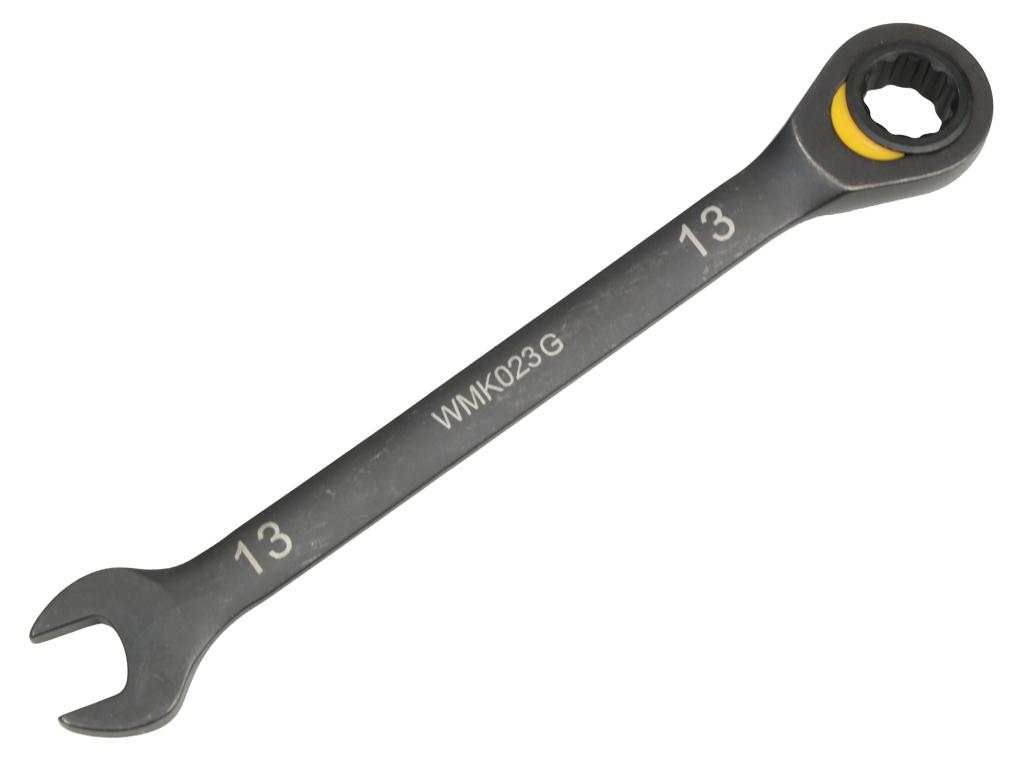 Klucz płasko-oczkowy 13mm z grzechotką podgiętą dwukierunkową 72 zęby standard ASME B107-2010, Waryński