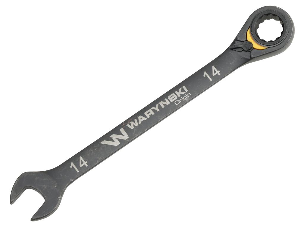 Klucz płasko-oczkowy 14mm z grzechotką podgiętą dwukierunkową 72 zęby standard ASME B107-2010, Waryński