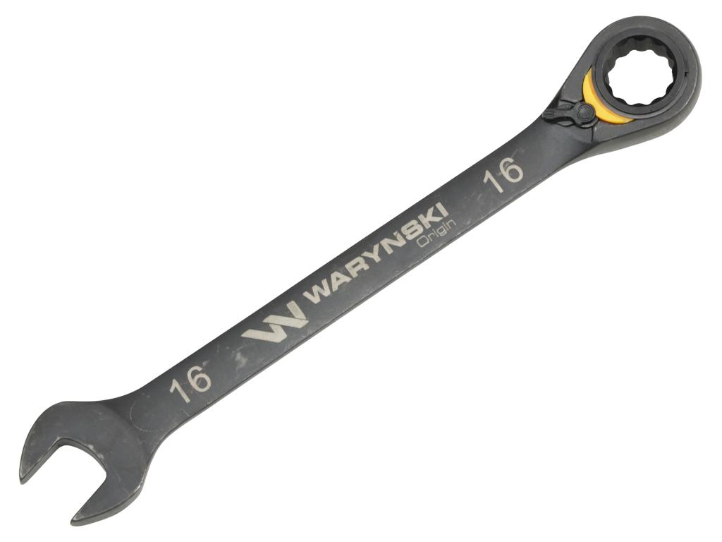 Klucz płasko-oczkowy 16mm z grzechotką podgiętą dwukierunkową 72 zęby standard ASME B107-2010, Waryński