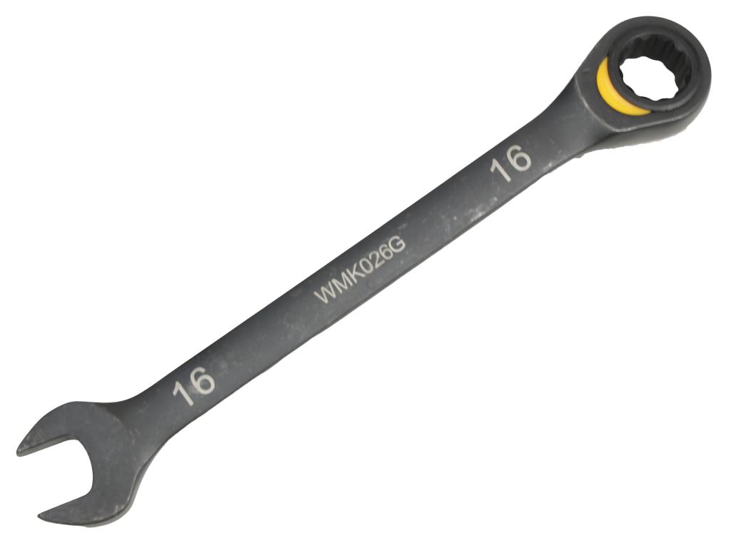 Klucz płasko-oczkowy 16mm z grzechotką podgiętą dwukierunkową 72 zęby standard ASME B107-2010, Waryński