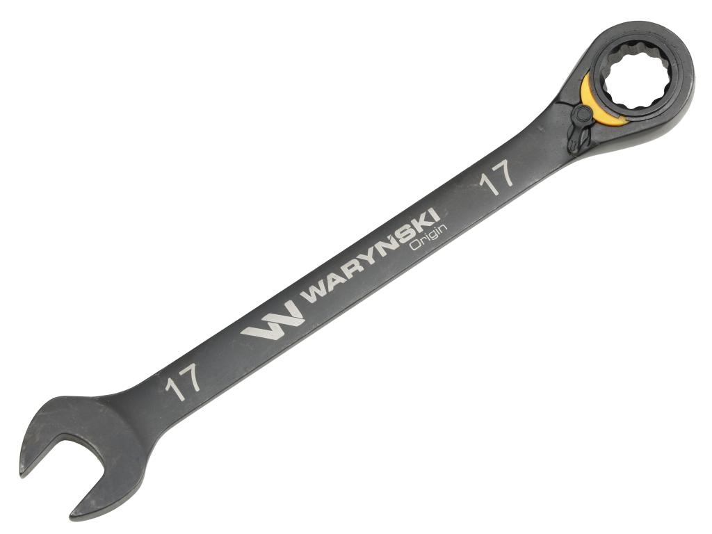 Klucz płasko-oczkowy 17mm z grzechotką podgiętą dwukierunkową 72 zęby standard ASME B107-2010, Waryński