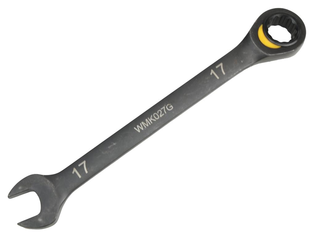 Klucz płasko-oczkowy 17mm z grzechotką podgiętą dwukierunkową 72 zęby standard ASME B107-2010, Waryński