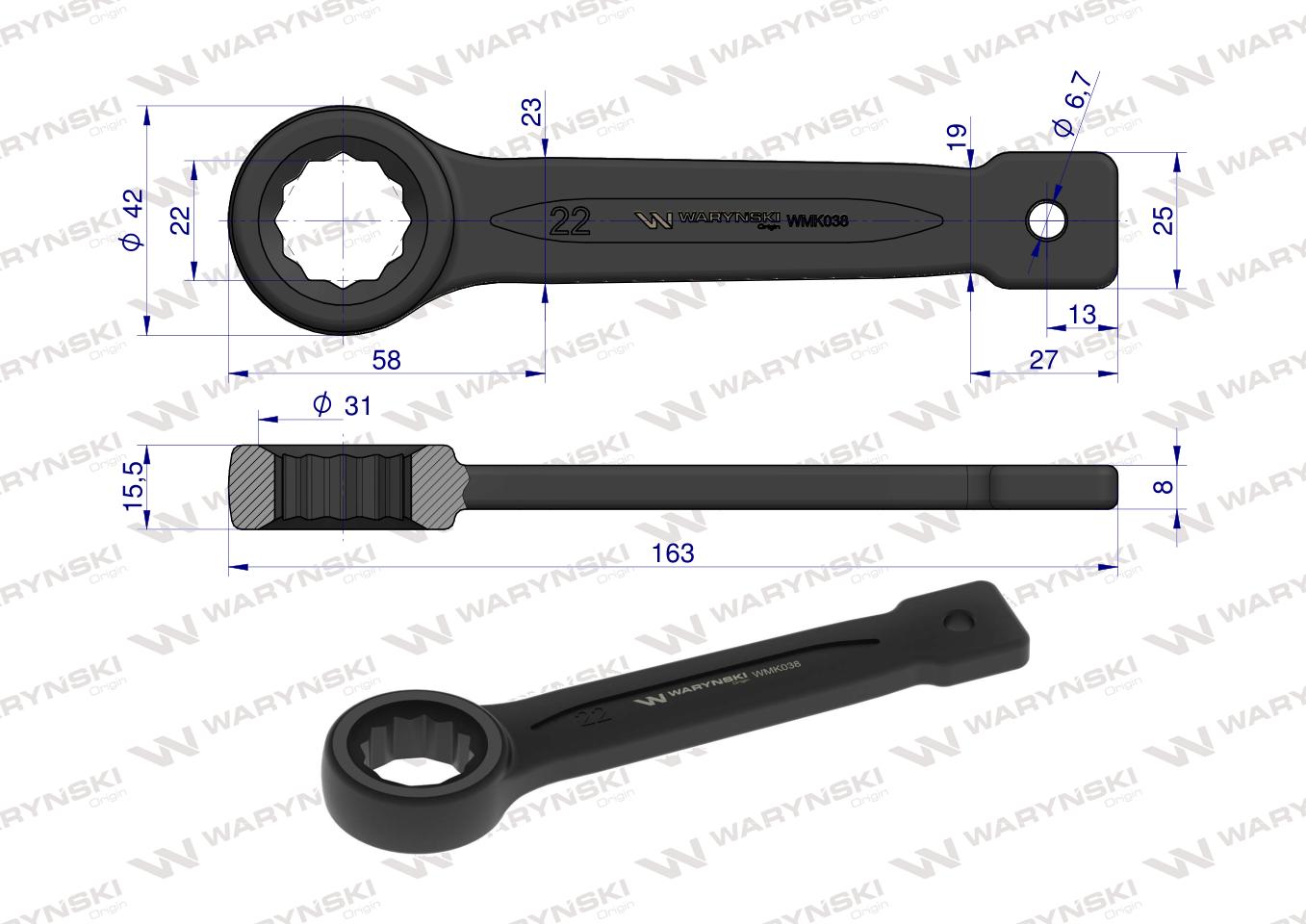 Klucz oczkowy do pobijania 22 mm Waryński