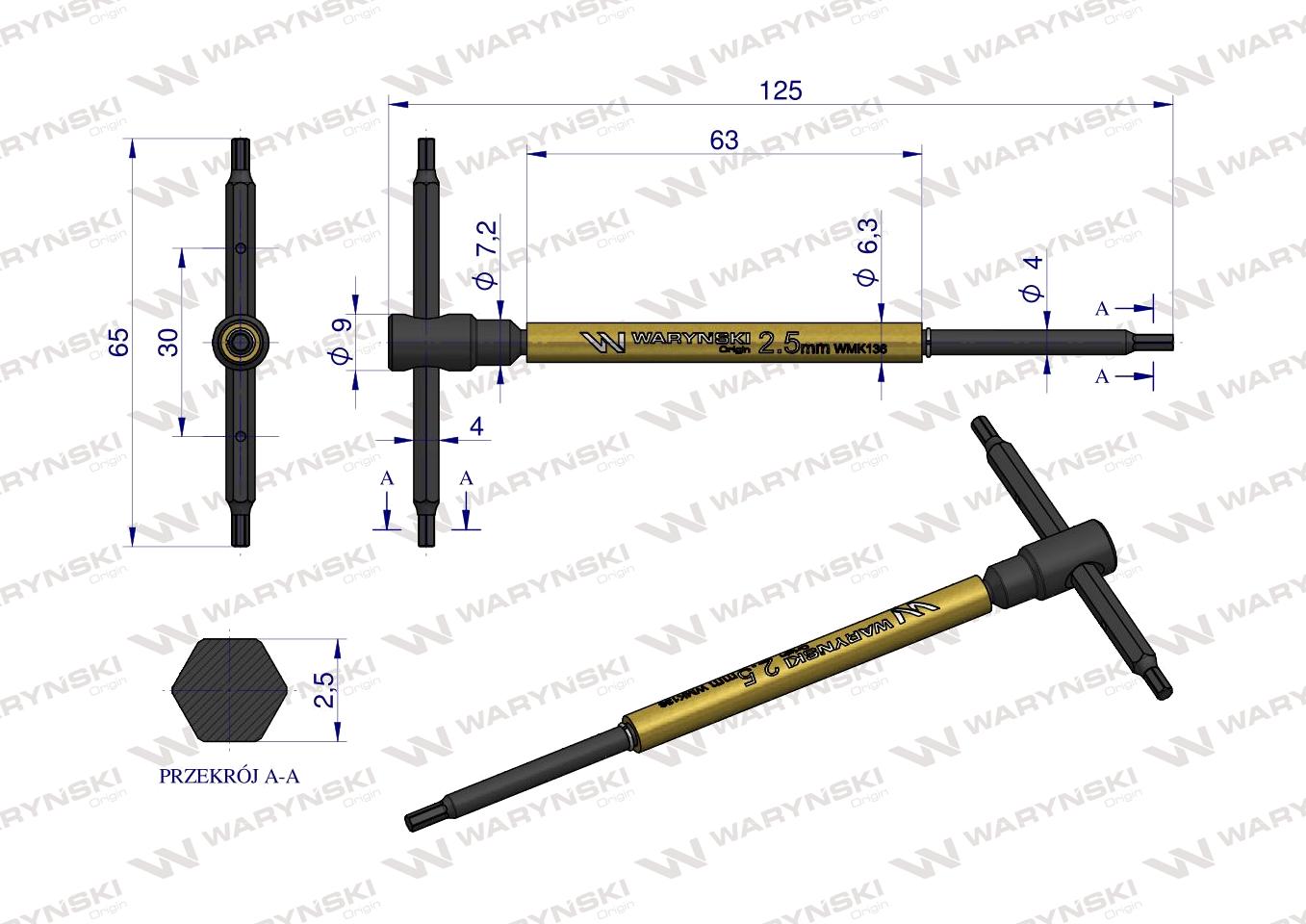 Klucz T ze spinnerem HEX 2.5 mm Waryński