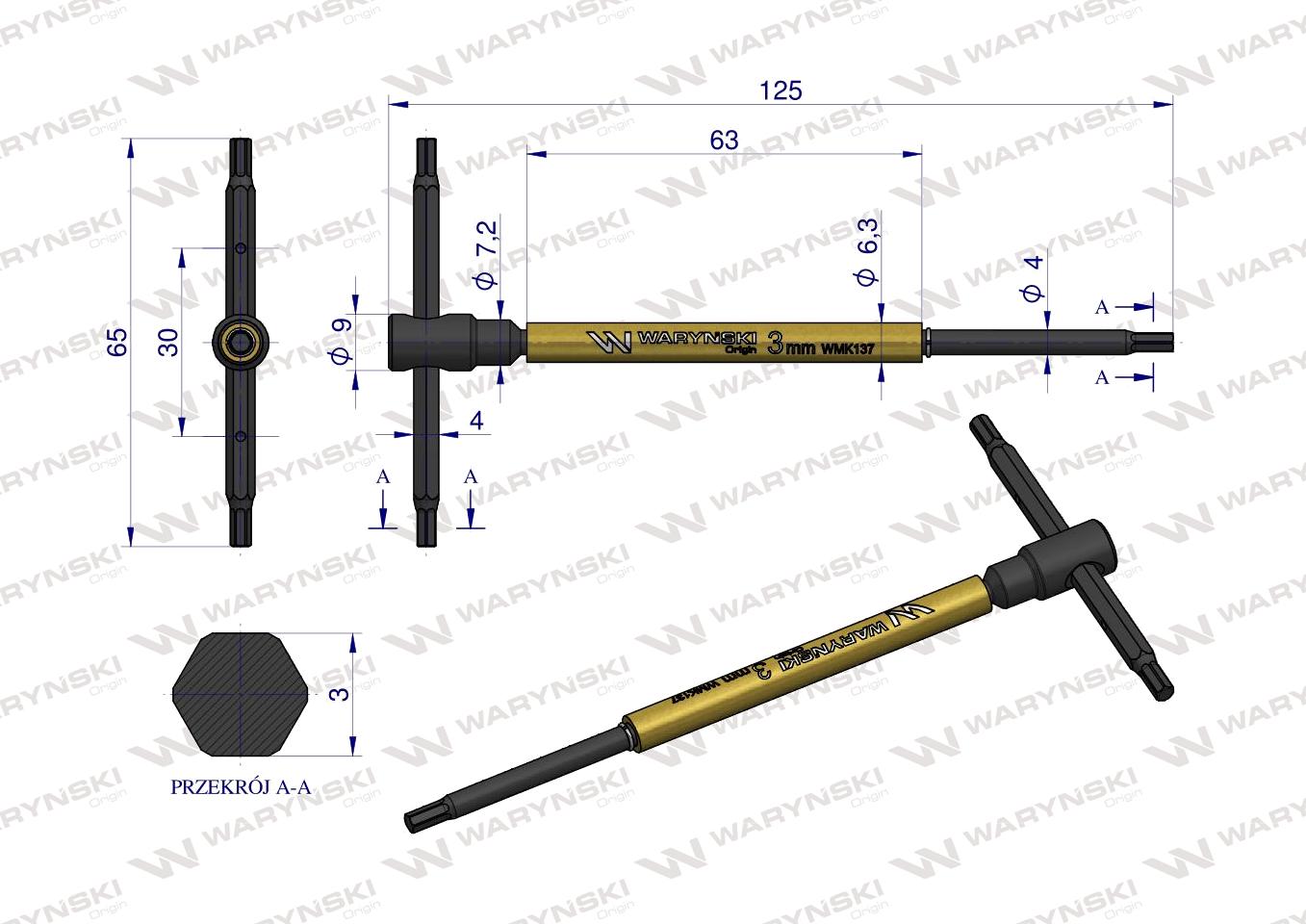 Klucz T ze spinnerem HEX 3 mm Waryński