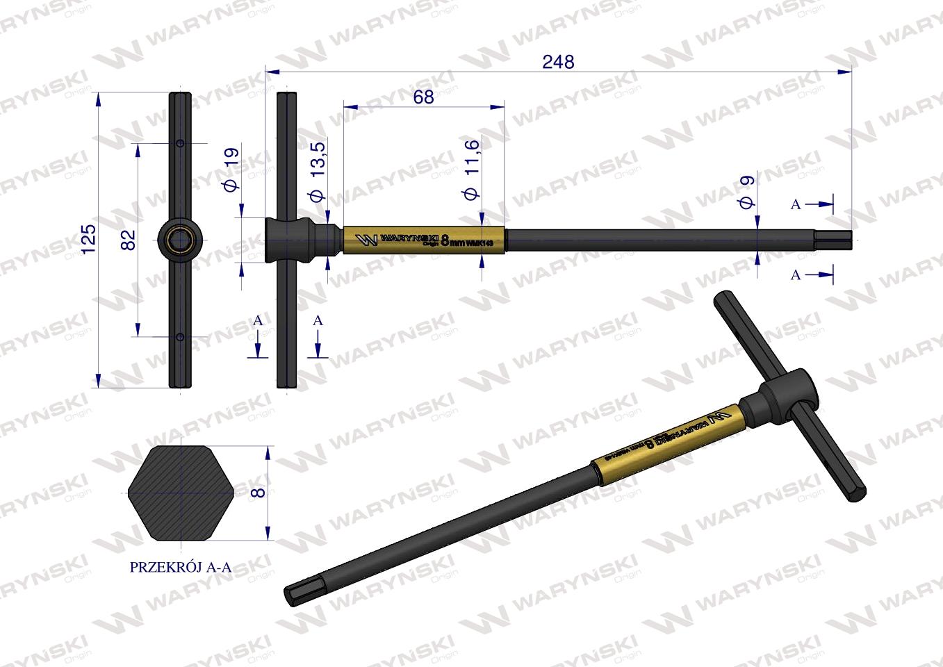Klucz T ze spinnerem HEX 8 mm Waryński