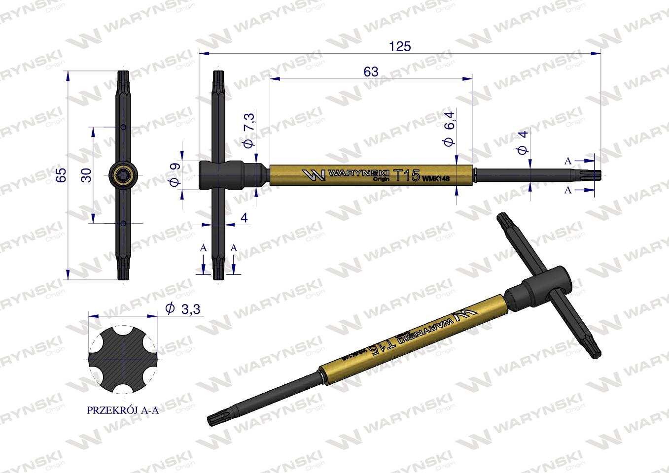 Klucz T ze spinnerem TORX T15 Waryński