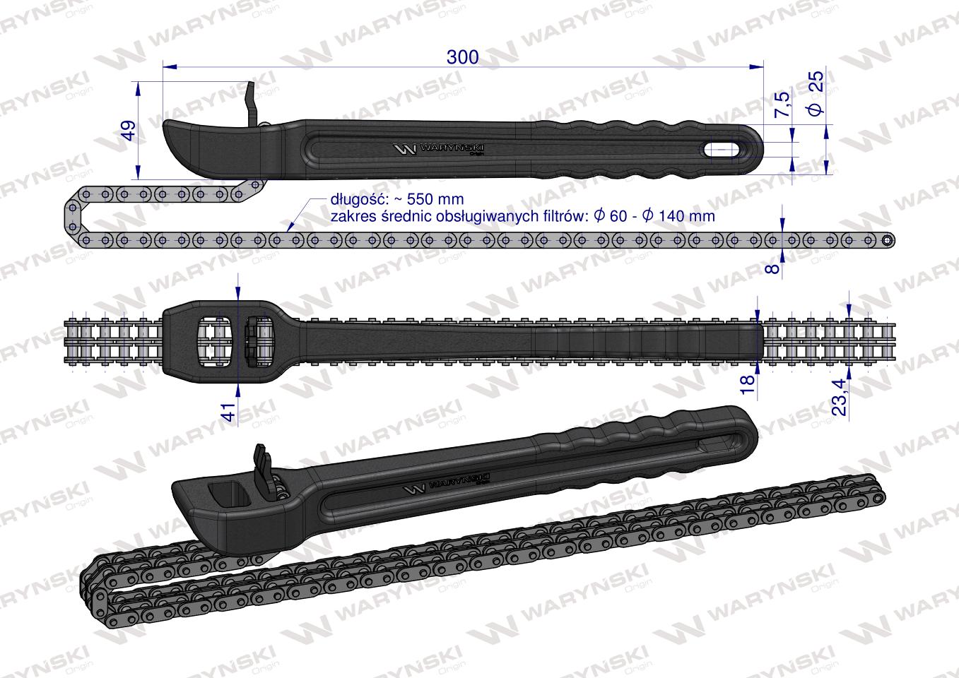 Klucz łańcuchowy do filtrów -140mm Waryński
