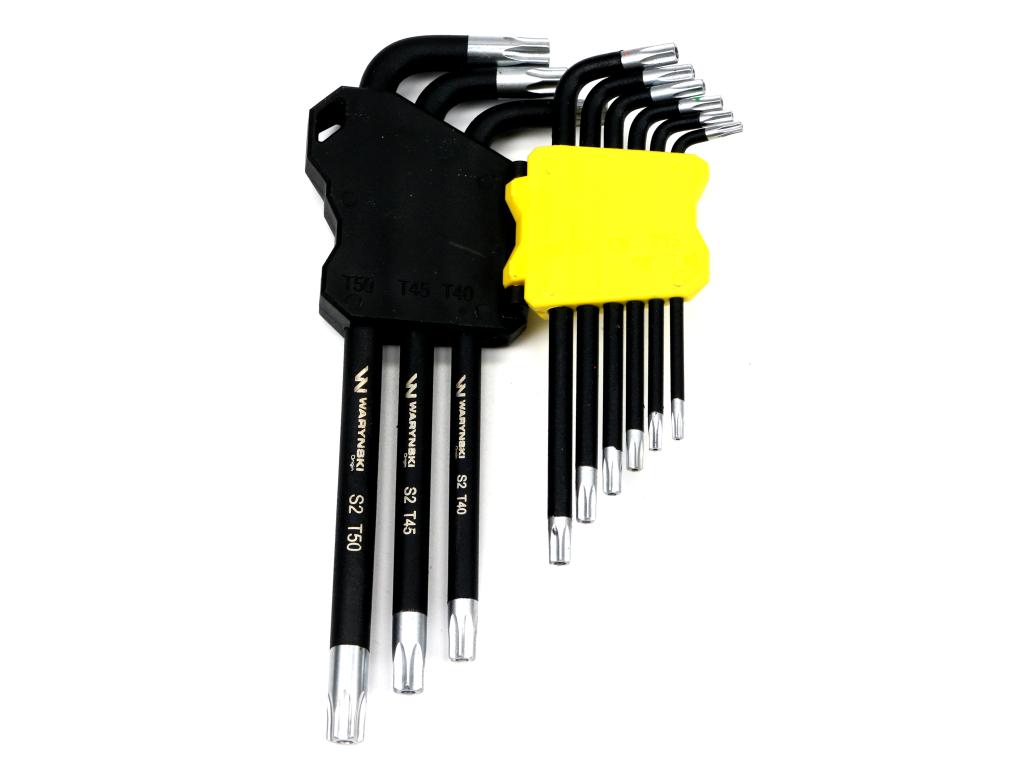 Zestaw kluczy przedłużonych TORX  T10-T50 ze stali S2 9el w uchwycie Waryński