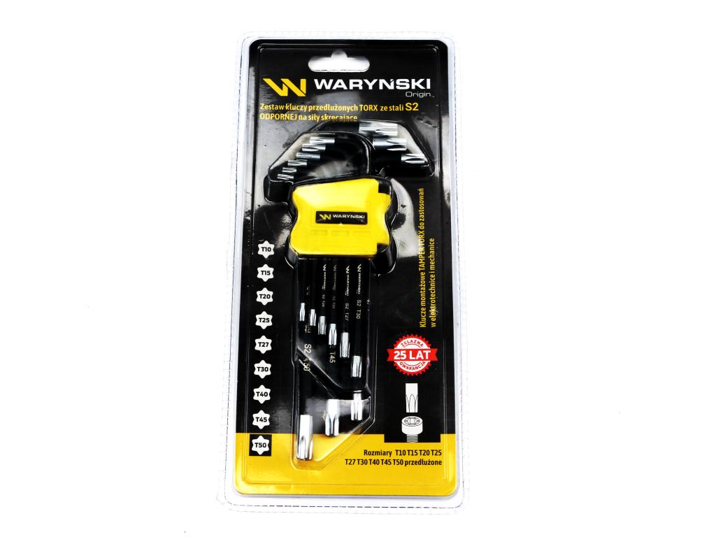 Zestaw kluczy przedłużonych TORX  T10-T50 ze stali S2 9el w uchwycie Waryński