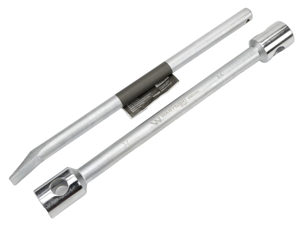 Klucz do kół , 395 mm długości rozmiar 24x27 mm z łyżką, do prac montażowych i demontażowych w mechanice , Waryński