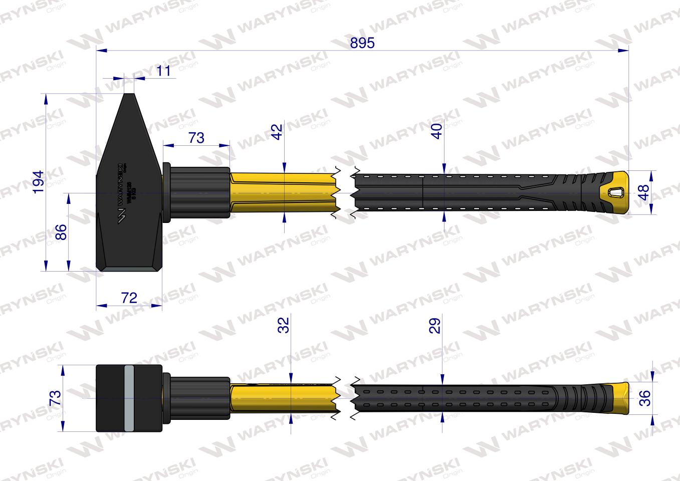 Młotek ślusarski, 6 kg ciężki z trzonkiem z włókna szklanego , do prac warsztatowych budowlanych, Waryński