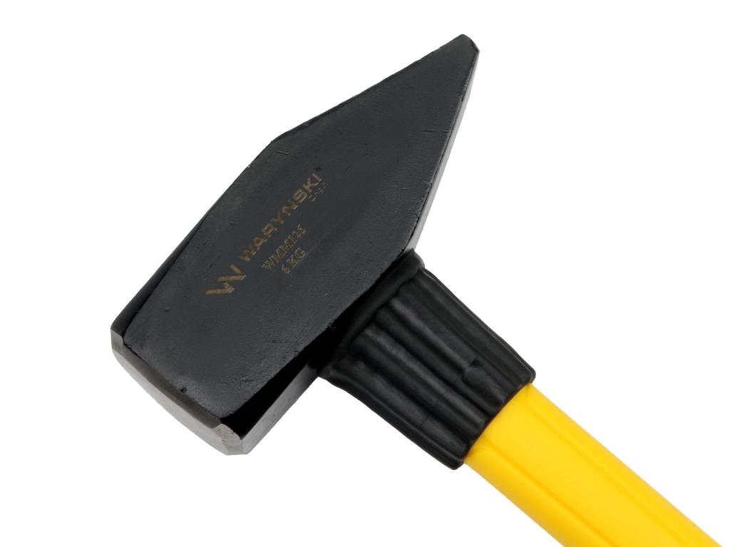 Młotek ślusarski, 6 kg ciężki z trzonkiem z włókna szklanego , do prac warsztatowych budowlanych, Waryński