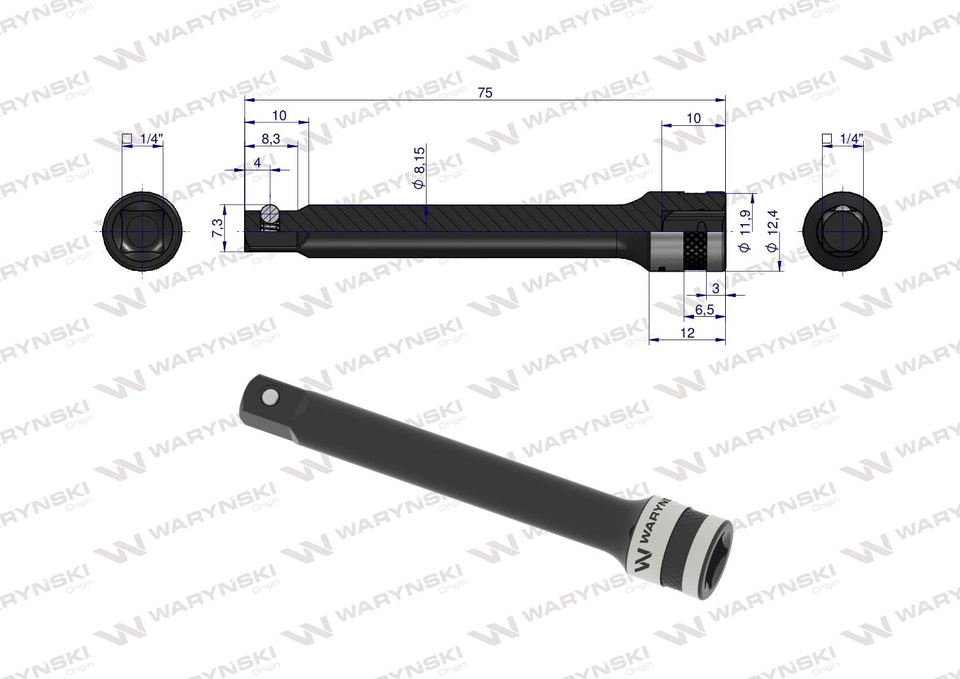 Przedłużka 1/4". 75 mm, Waryński