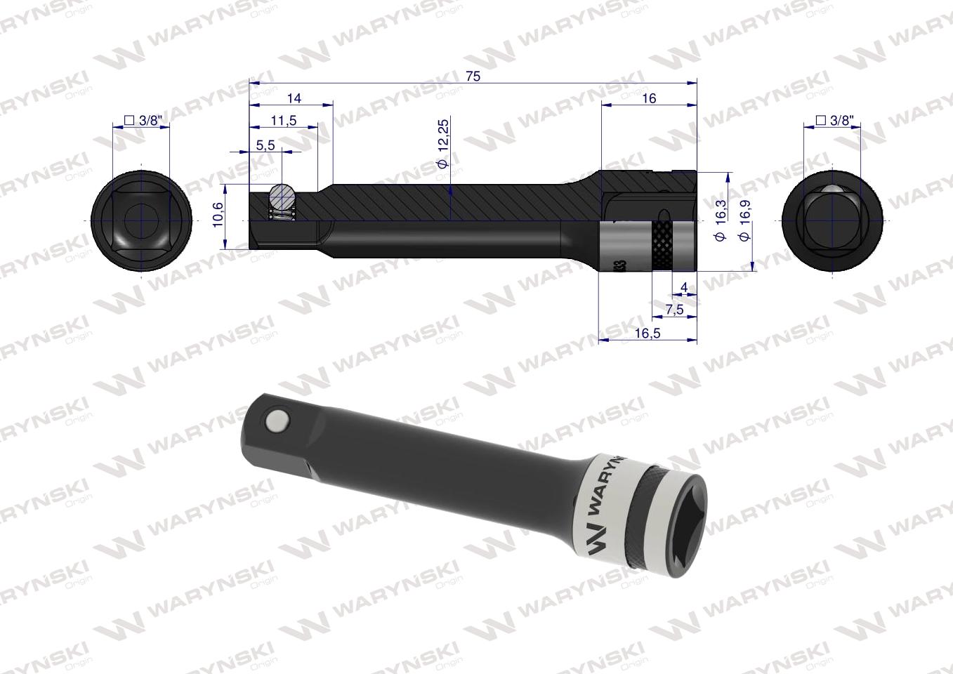 Przedłużka 3/8". 75mm, Waryński