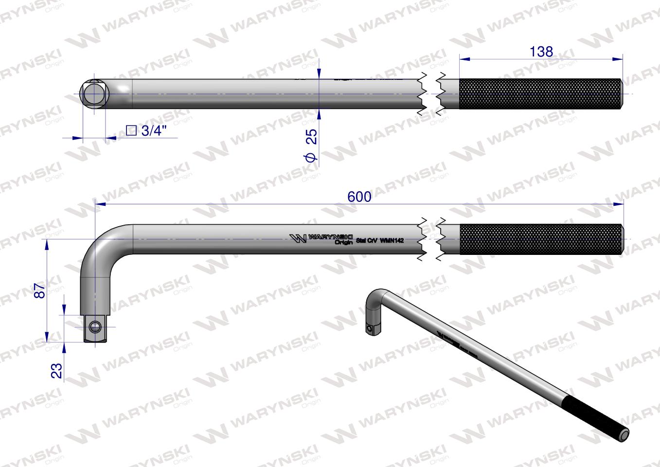 Uchwyt 3/4 wzmocniony typu L 600mm Waryński