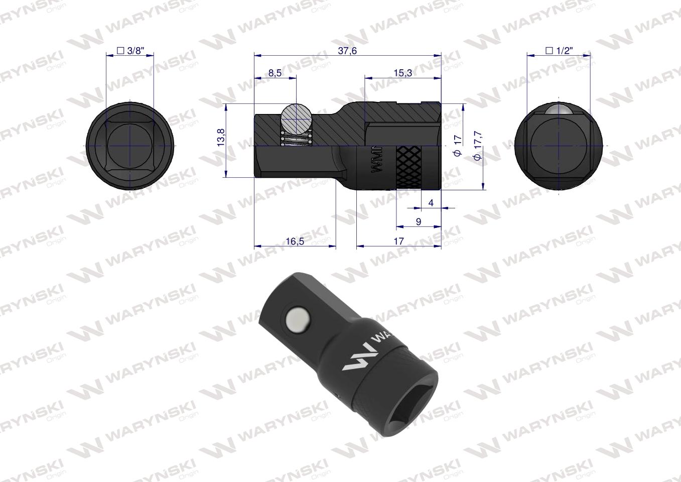 Redukcja 3/8" -1/2". 35mm, Waryński