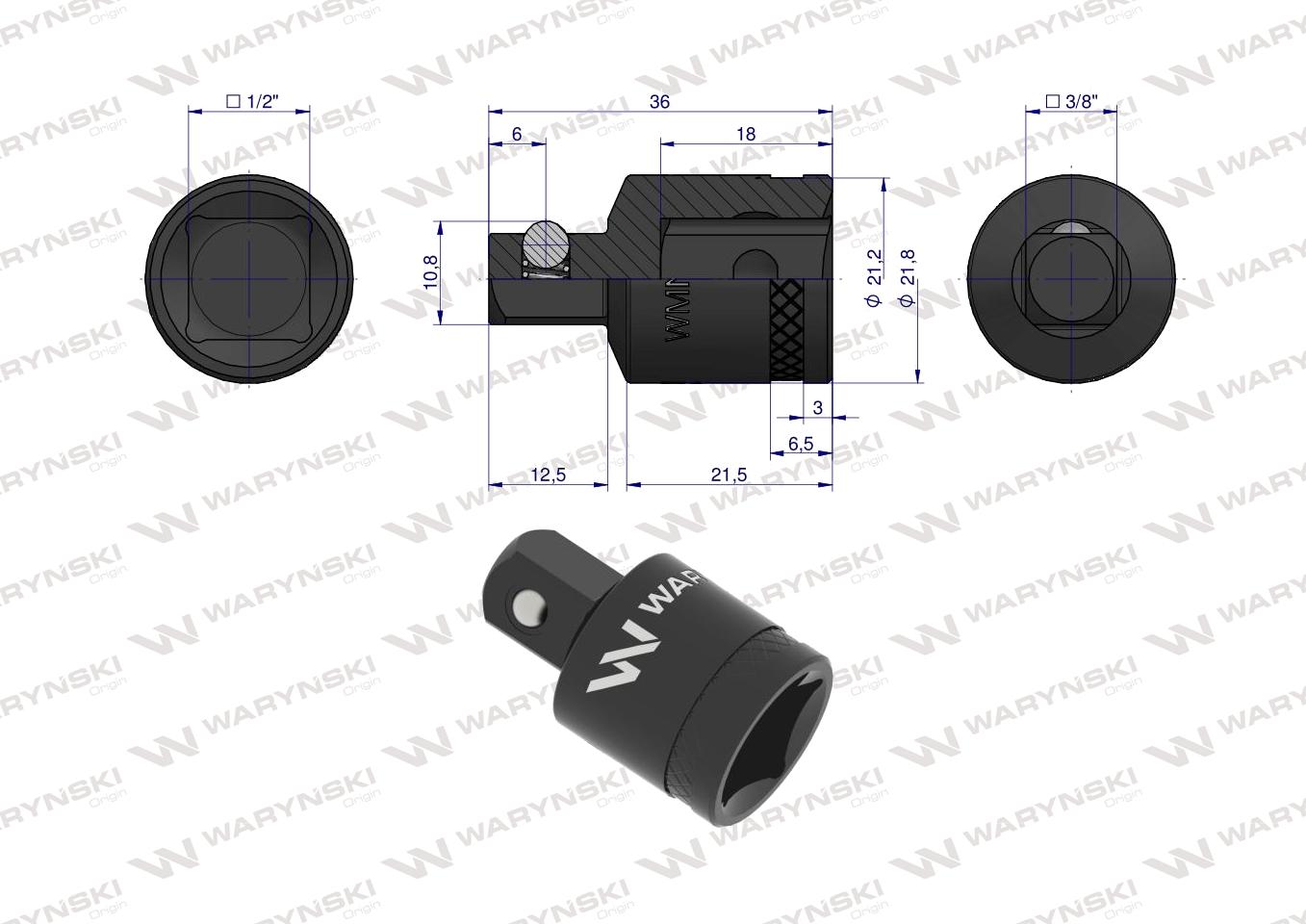 Redukcja 1/2" -3/8". 25mm, Waryński