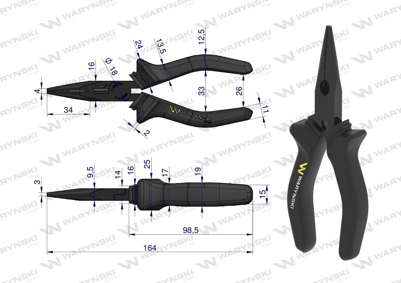 Szczypce wydłużone proste 160 mm Waryński