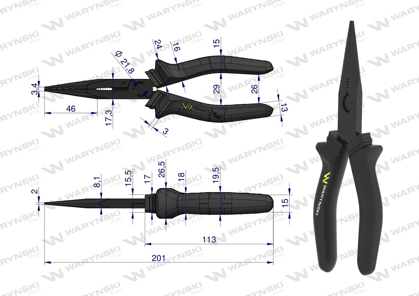 Szczypce wydłużone proste 200 mm Waryński