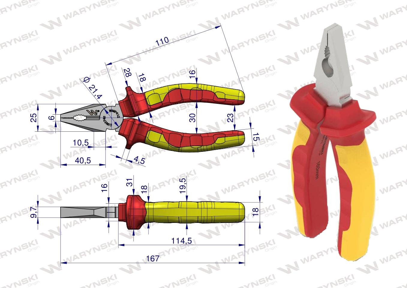 Szczypce izolowane, uniwersalne 160 mm. .VDE. Waryński