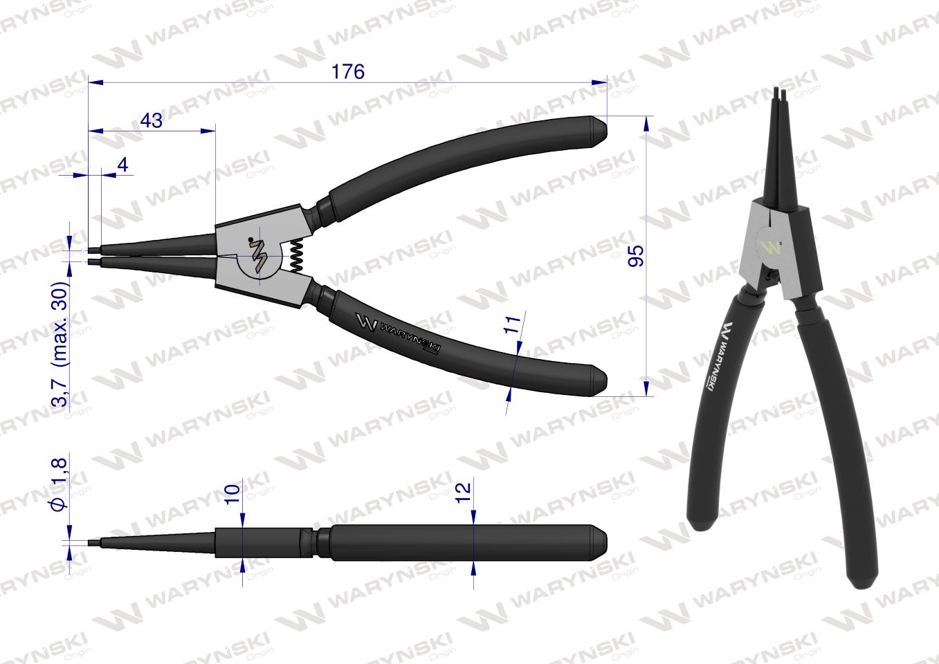 Szczypce do pierścieni osadczych 180 mm zewnętrzne proste Waryński
