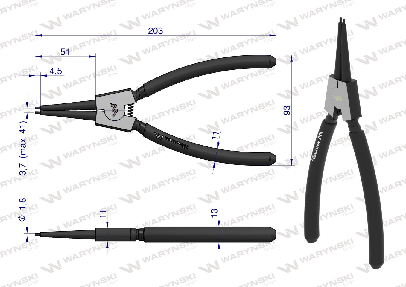 Szczypce do pierścieni osadczych 200 mm zewnętrzne proste Waryński