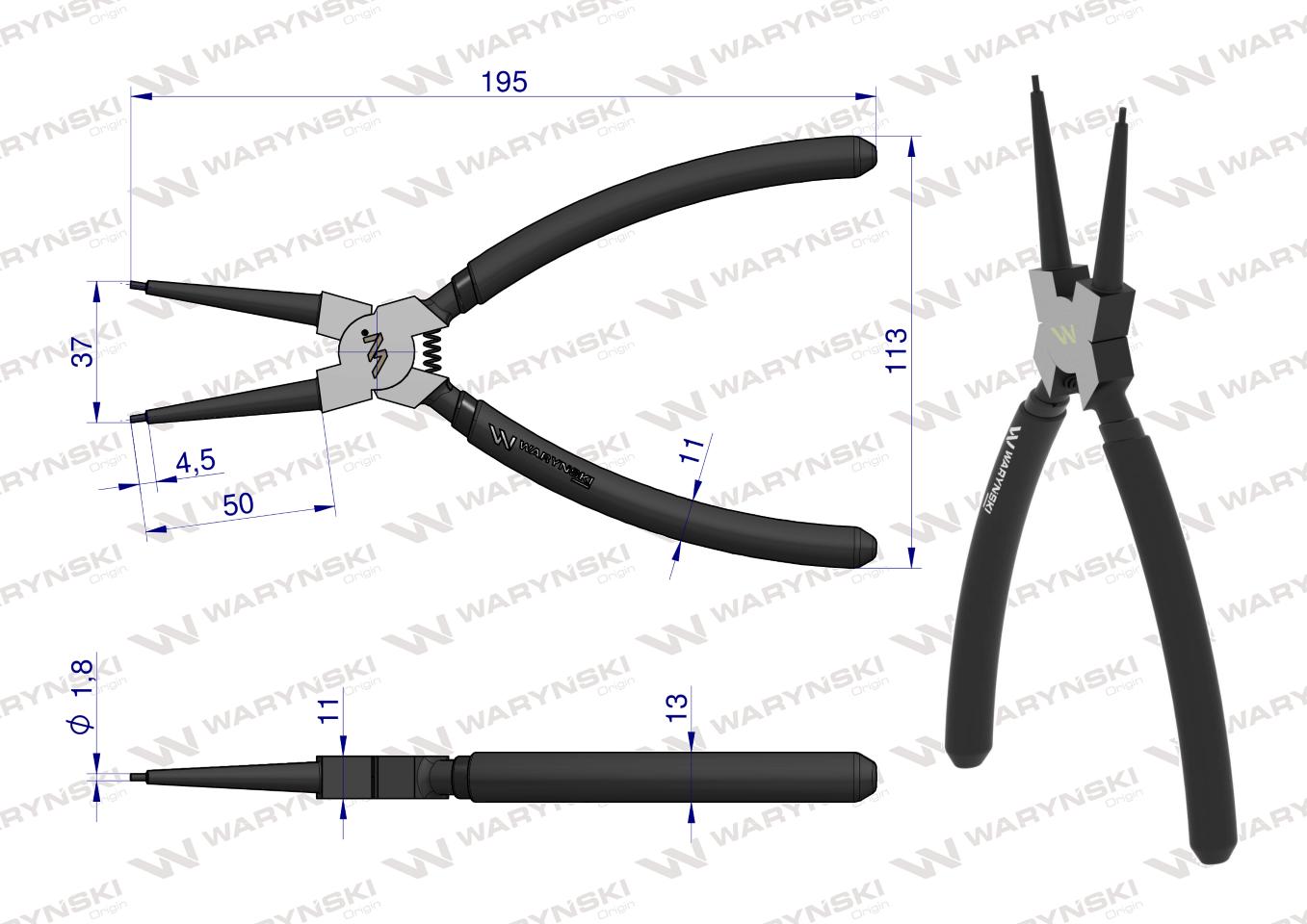Szczypce do pierścieni osadczych 200 mm wewnętrzne proste Waryński
