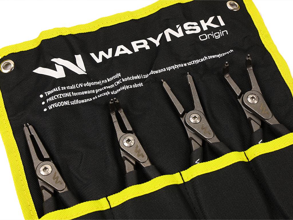 Zestaw szczypiec segera do pierścieni osadczych, 185mm proste i 170mm wygięte, zewnętrzne i wewnętrzne, 4 szt, Waryński