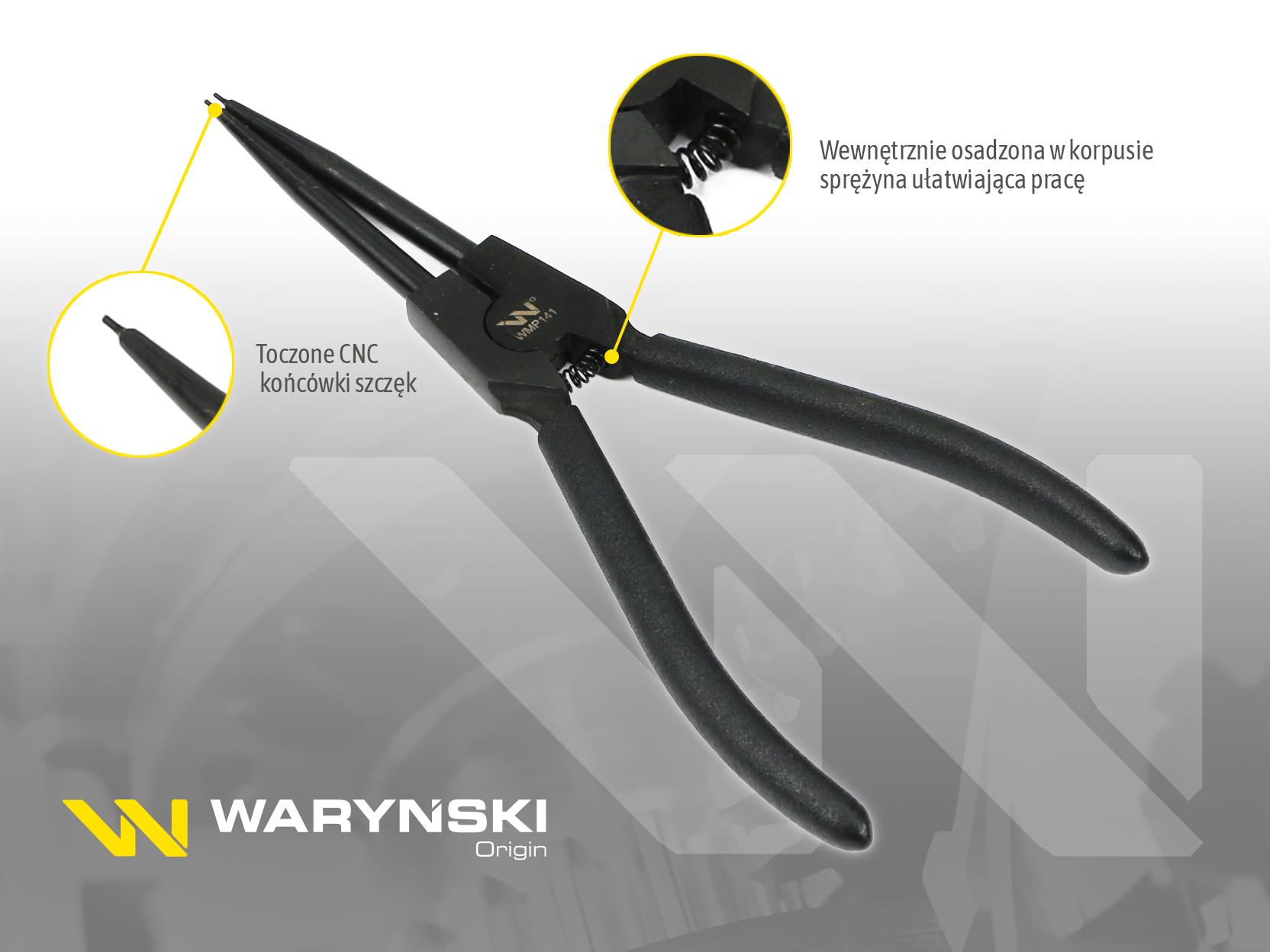 Specjalistyczne szczypce z długimi szczękami do pierścieni osadczych  8" zewnętrzne proste Waryński