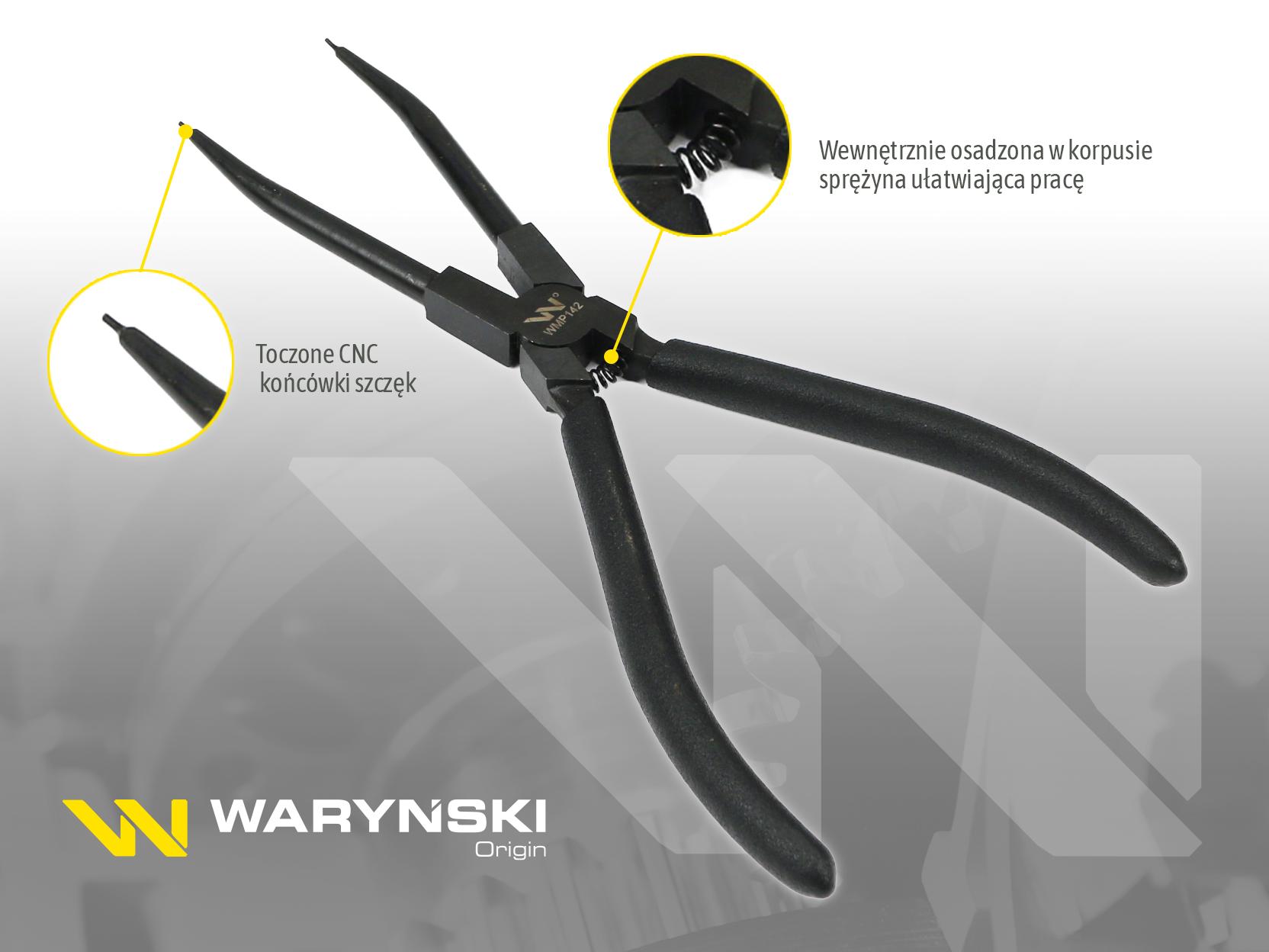 Specjalistyczne szczypce z długimi szczękami do pierścieni osadczych  8" wewnętrzne proste Waryński