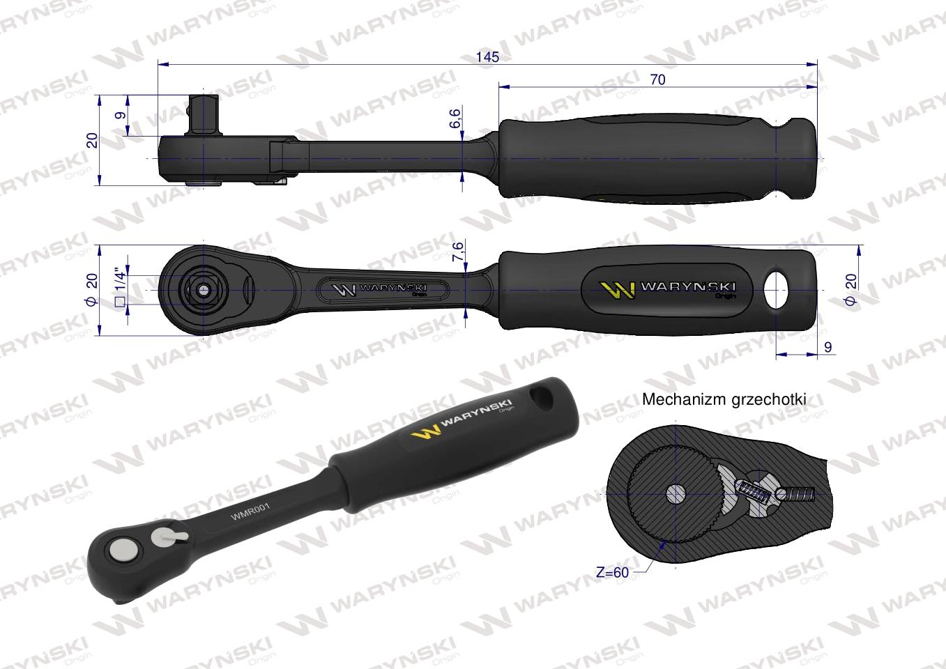 Grzechotka 1/4". 60 T, o zwiększonej odporności. Waryński