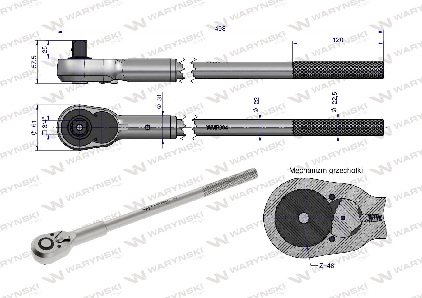 Grzechotka 3/4". 48 T. o zwiększonej odporności. Waryński
