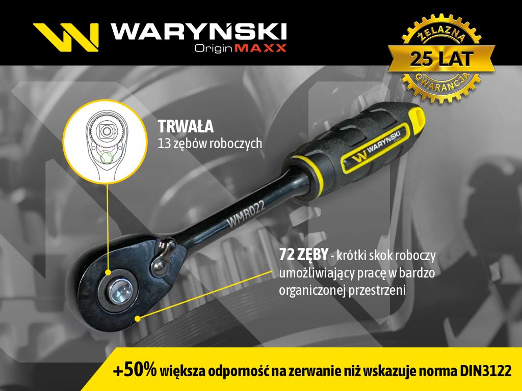 Grzechotka 3/8". 72 T. o zwiększonej odporności. Waryński