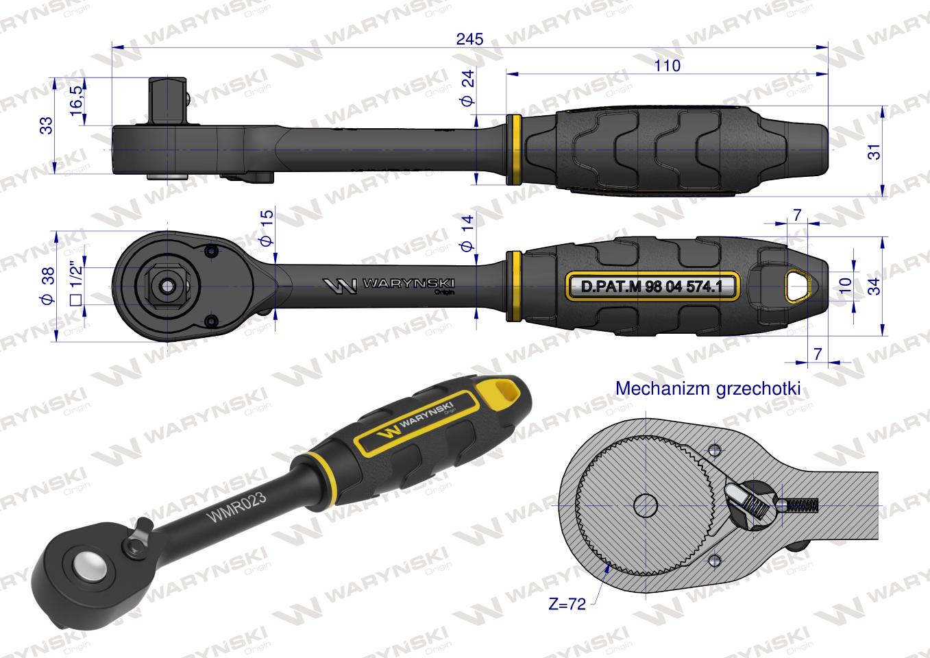 Grzechotka 1/2". 72 T. o zwiększonej odporności. Waryński
