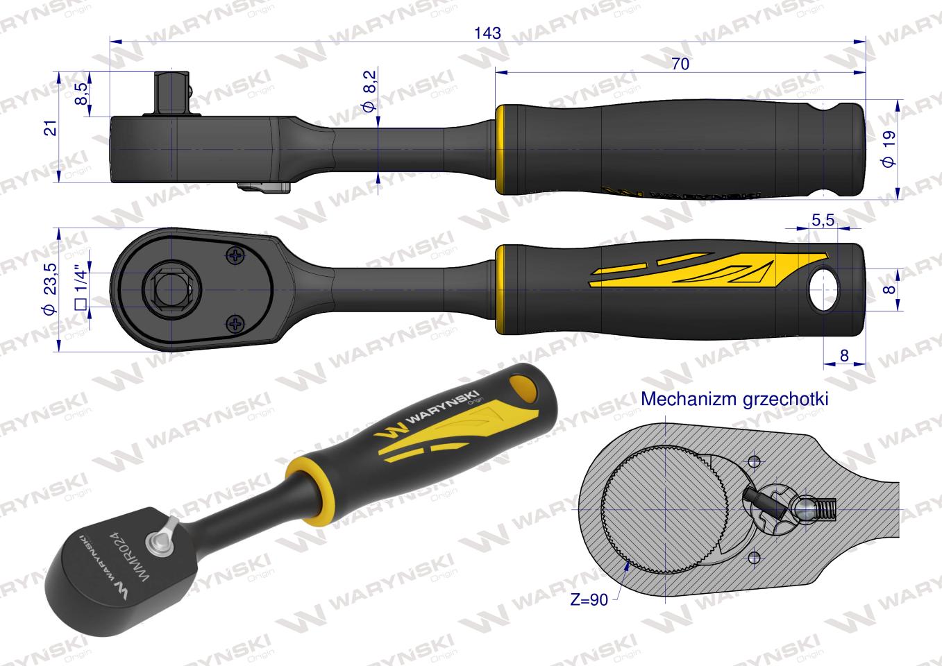 Grzechotka semihermetyczna 1/4". 90 T. Waryński