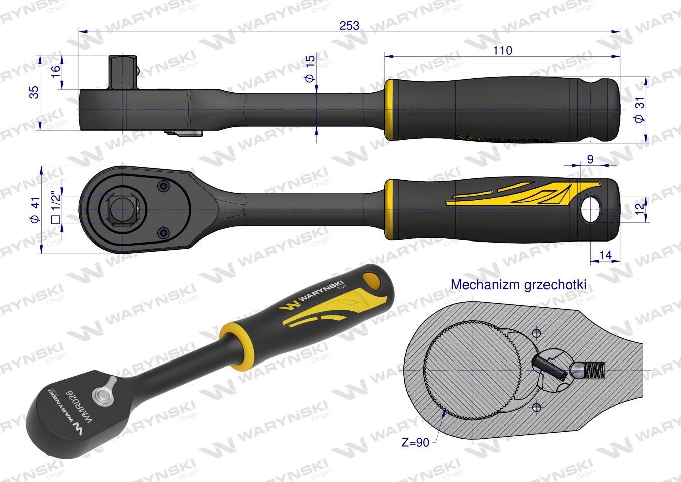 Grzechotka semihermetyczna 1/2". 90 T. Waryński