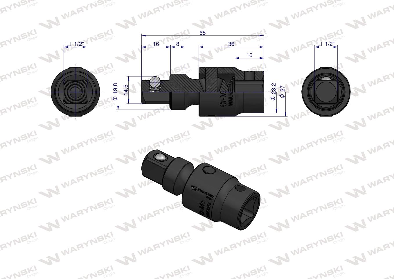 Przegub do nasadek udarowych 1/2". CrMo. Waryński
