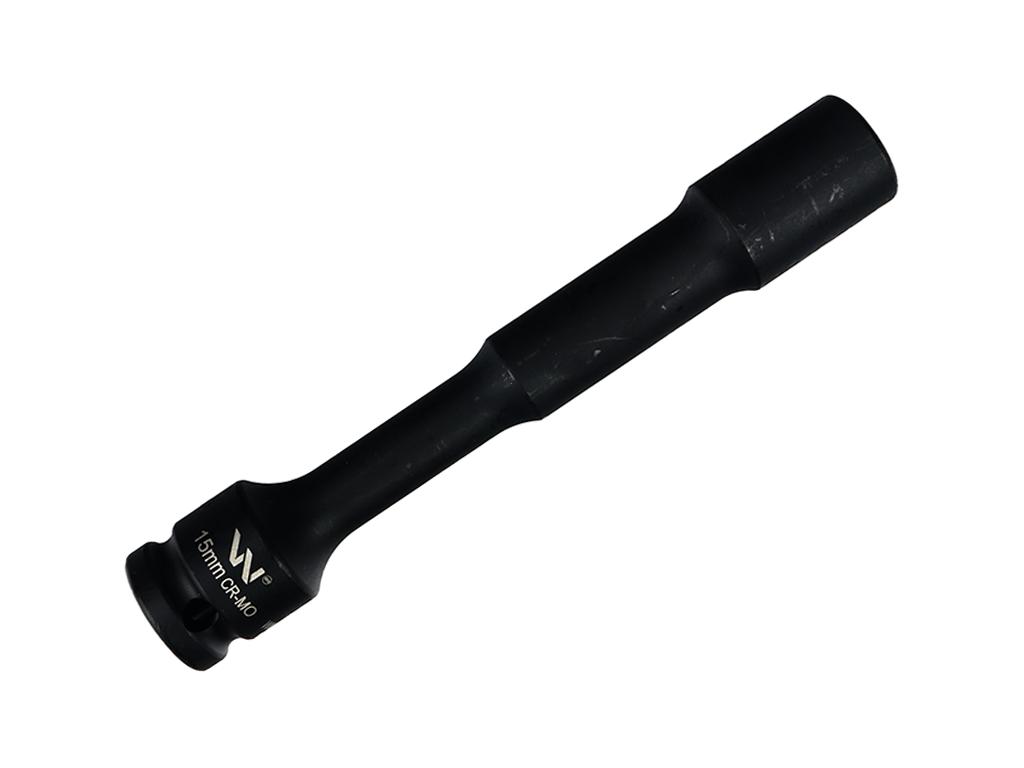 Nasadka udarowa 1/2", sześciokątna slim bardzo długa przelotowa ze stali CrMo 15mm długość 150 mm, stosowane w mechanice do kluczy udarowych, Waryński