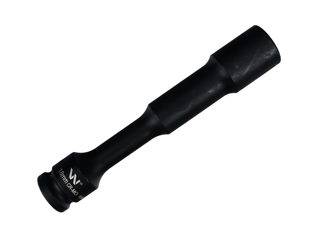 Nasadka udarowa 1/2", sześciokątna slim bardzo długa przelotowa ze stali CrMo 18mm długość 150 mm, stosowane w mechanice do kluczy udarowych, Waryński