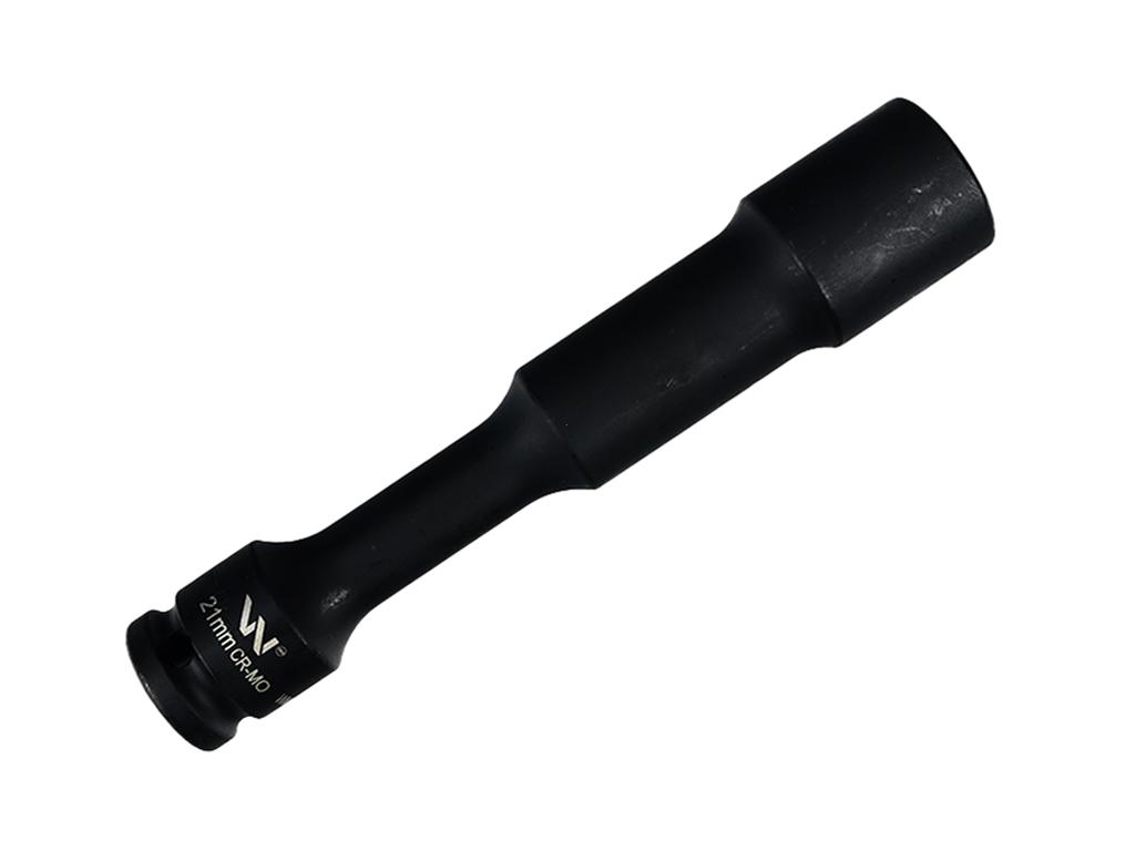 Nasadka udarowa 1/2", sześciokątna slim bardzo długa przelotowa ze stali CrMo 21mm długość 150 mm, stosowane w mechanice do kluczy udarowych, Waryński