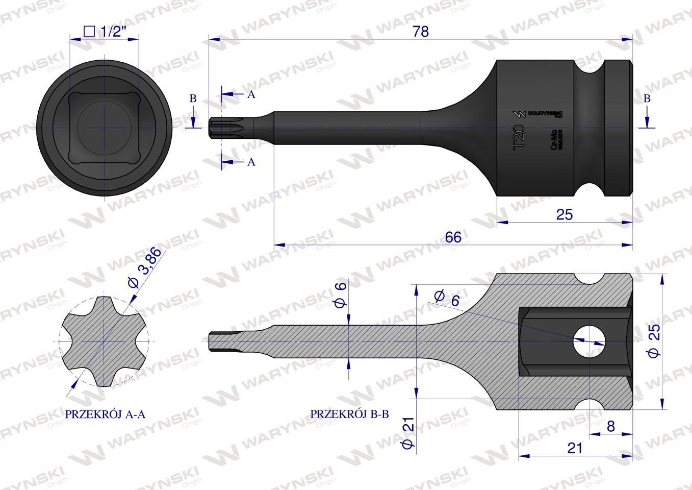 Nasadka udarowa 1/2" gwiazdkowa STAR T20 Waryński