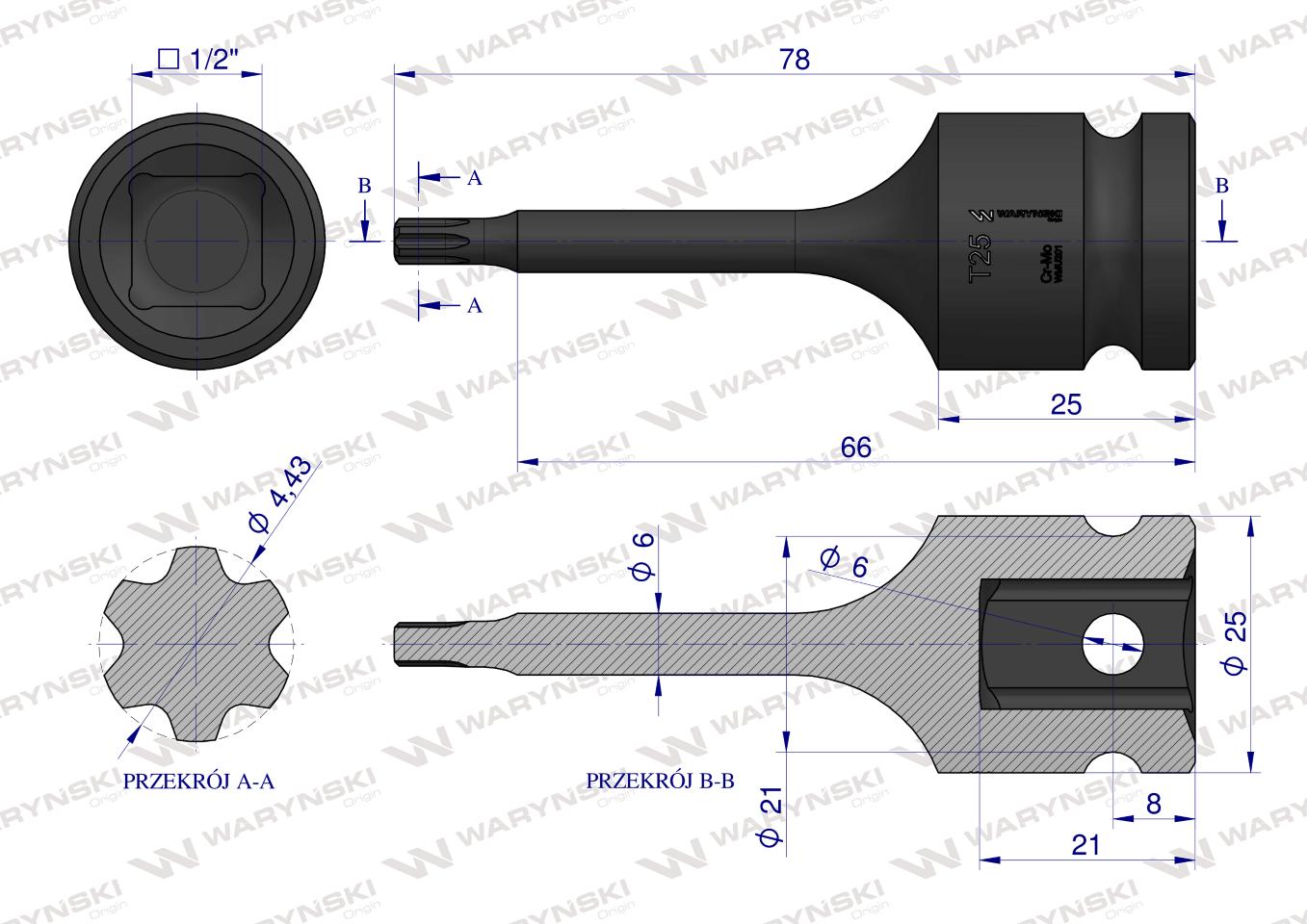 Nasadka udarowa 1/2" gwiazdkowa STAR T25 Waryński
