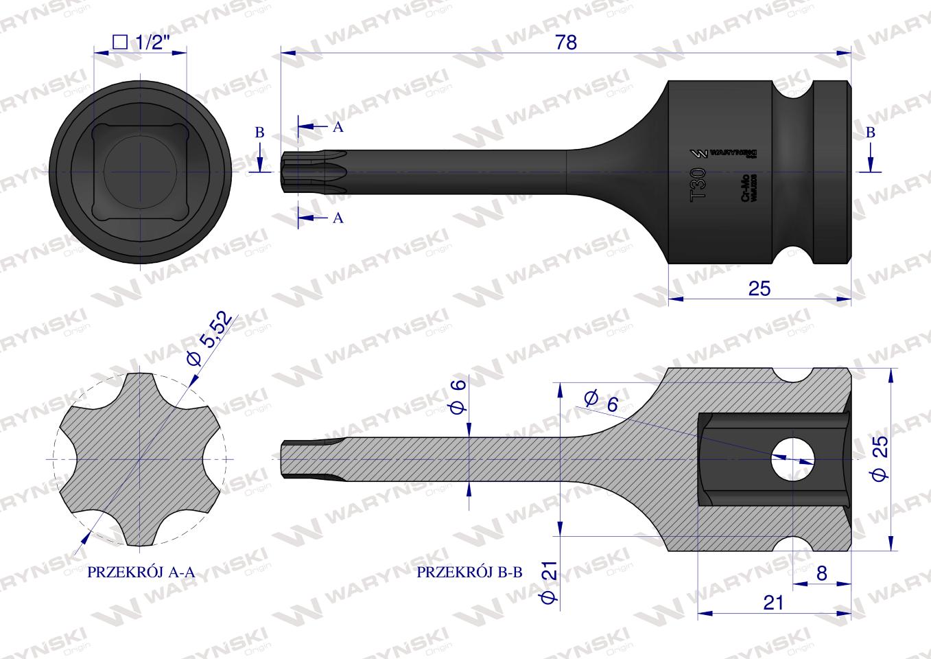 Nasadka udarowa 1/2" gwiazdkowa STAR T30 Waryński