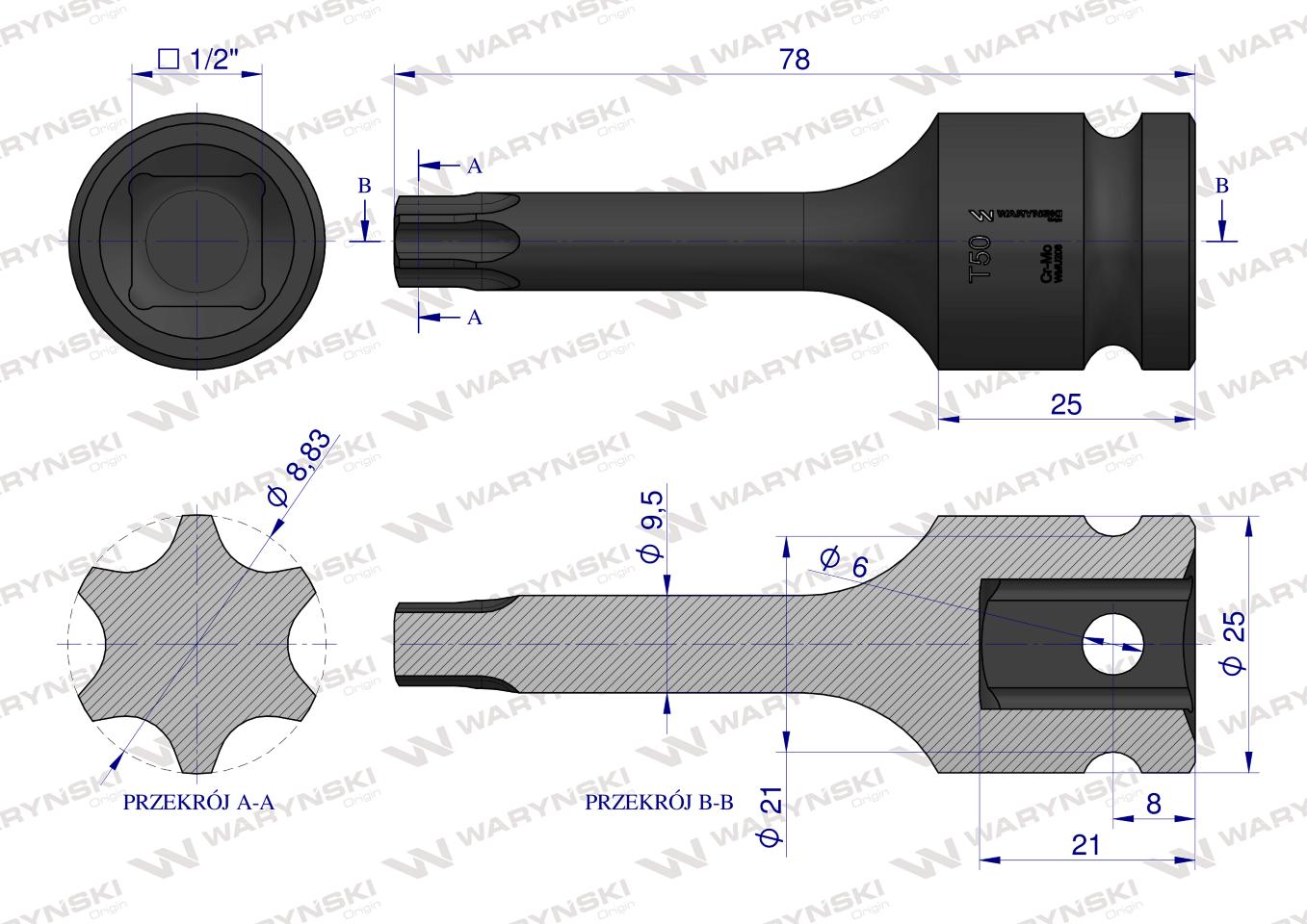 Nasadka udarowa 1/2" gwiazdkowa STAR T50 Waryński
